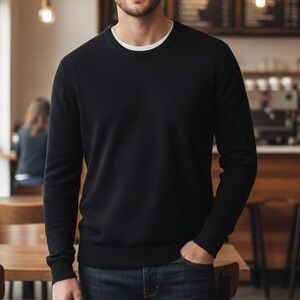 J.‎ Crew XL $128 Black Crew Neck Cotton Cashmere Blend Textured Pullover Sweater